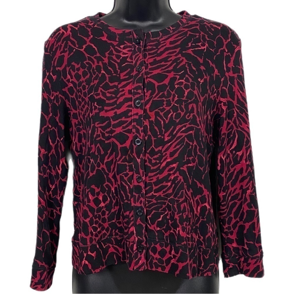 Rafaella Womens Long Sleeve Cardigan Sweater Black Red‎ Size M